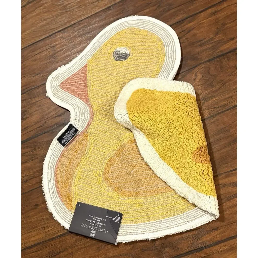 Rubber Duckie Duck Shaped Bath Rug Mat Absorbent 100% Cotton Washable Yellow NWT